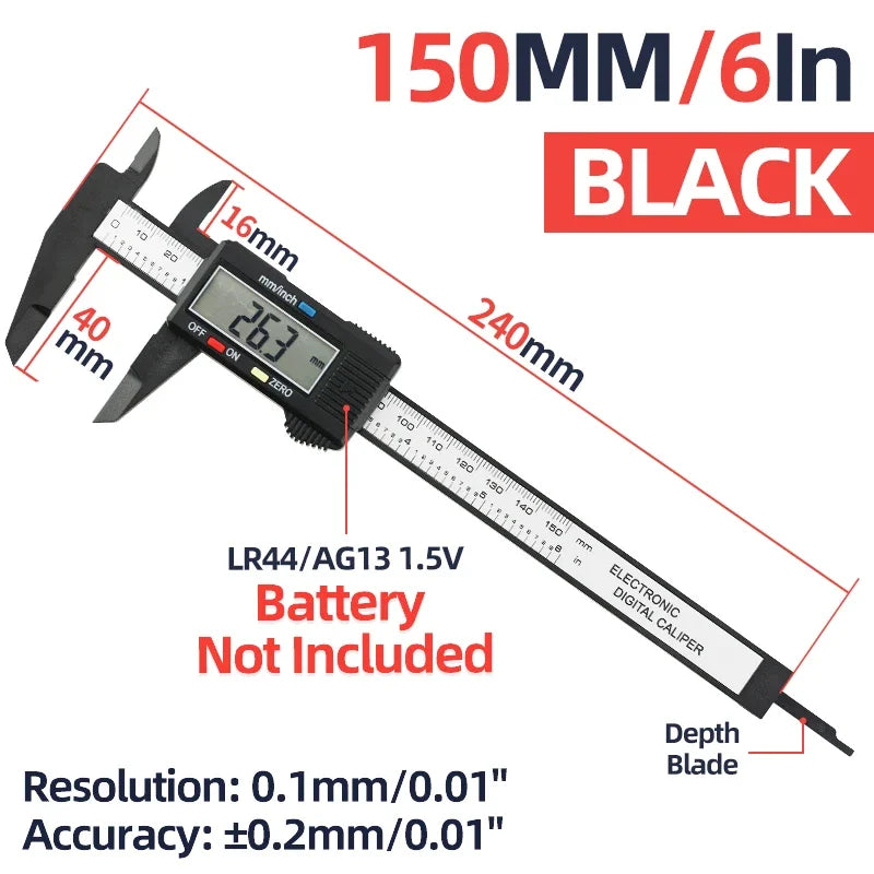 Digital Vernier Caliper Plastic Pachometer Digital Ruler Carpentry Tool Caliber Measuring Tool Digital Caliper Depth Gauge