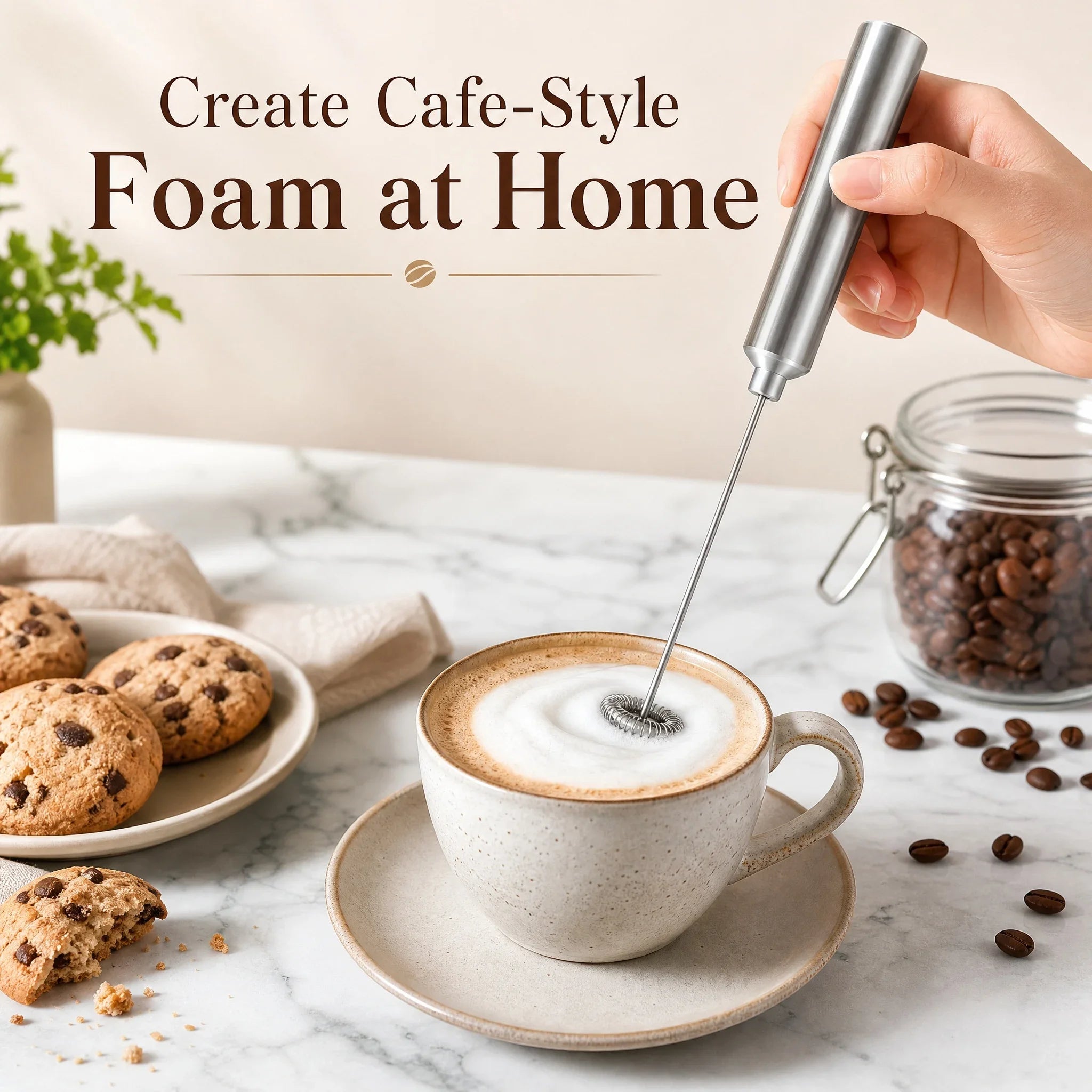 Handheld Milk Frother Stainless Steel Mini Whisk Semi-Automatic Coffee Frother for Cappuccino Latte Hot Chocolate Egg Beater Kitchen Tool
