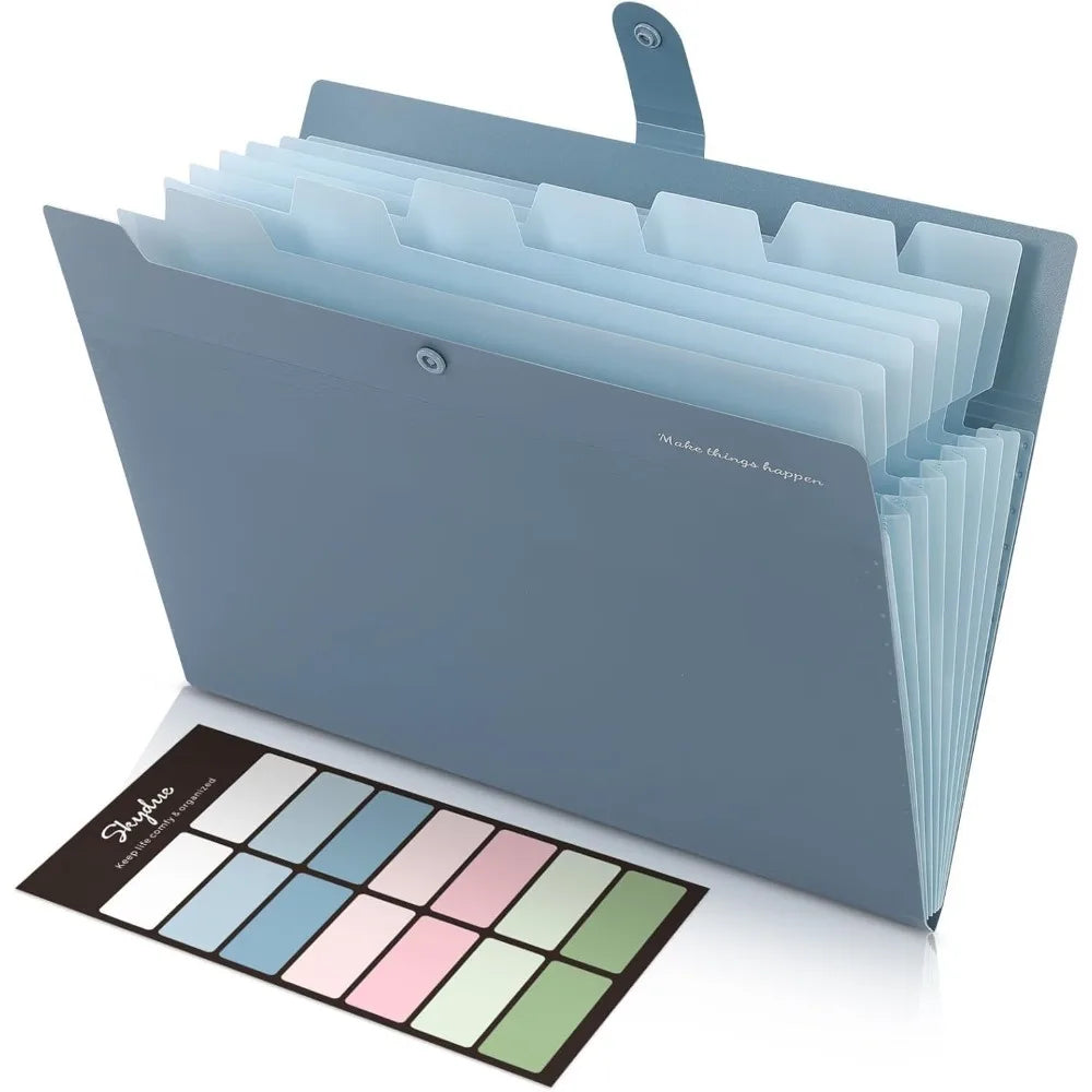 Waterproof Tearproof PP Material | Blue 8-Pocket Accordion File Organizer | Portable Letter Size Folder With Label Tags For Bills And Notes
