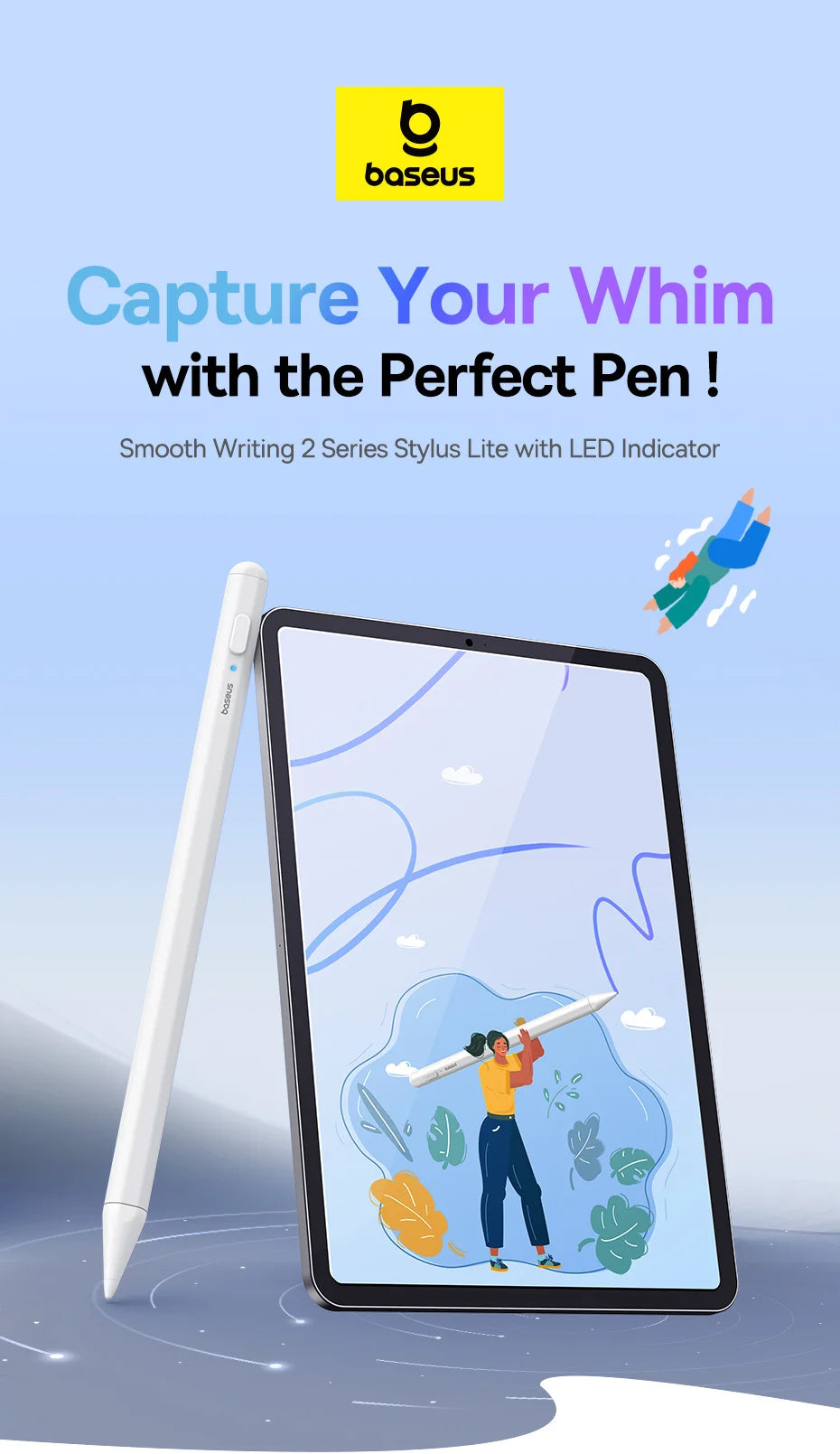 Baseus Stylus Lite with LED for Apple Pencil iPad Palm Rejection Magnetic Design Touch Pen for Tablet for iPad Pro 2018-2023
