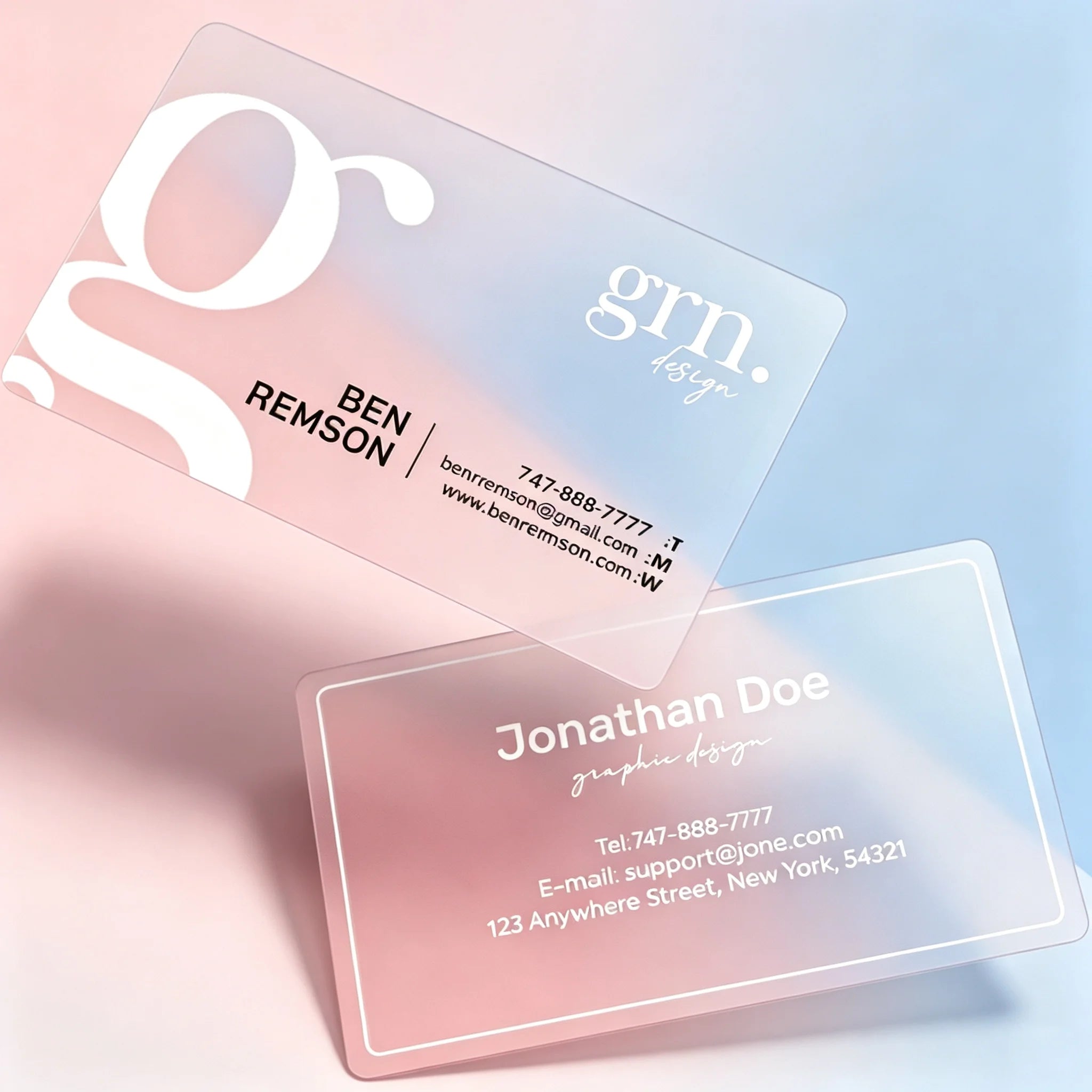 Custom Transparent PVC Business Cards White Ink Print Thank You Cards One Side Print Free Design Round Corner Office Supplies