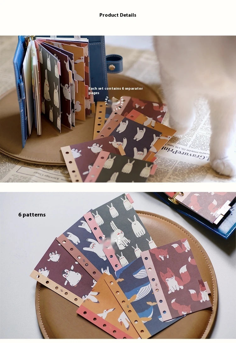 Retro Bookmarks Index Pages 6pcs A5/A6/A7/M5 6-Holes Binder Index Divider Cartoon Multicolor Loose-Leaf Notebook Classification
