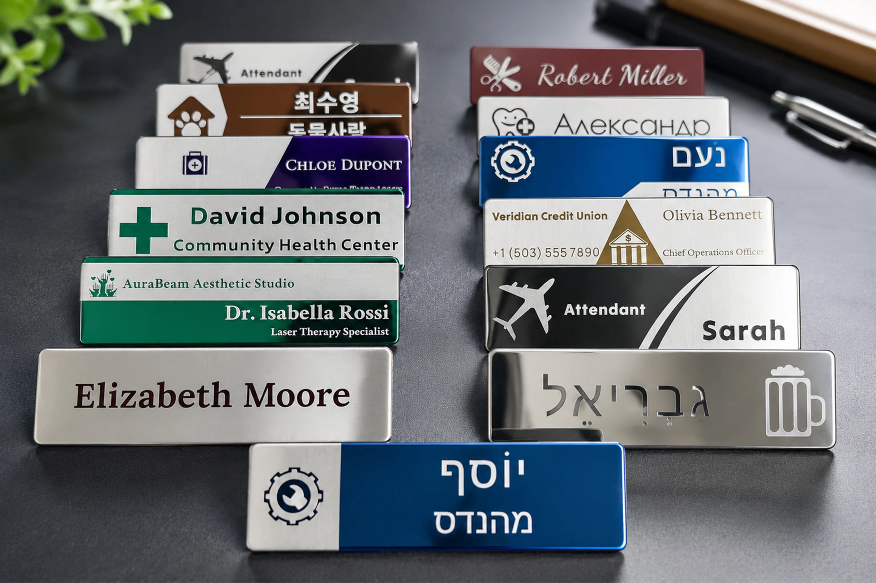 Stainless Steel Custom Name Tag with Pin Clip - Engraved Personalized Work Badge Business Identification Metal ID Name Plate