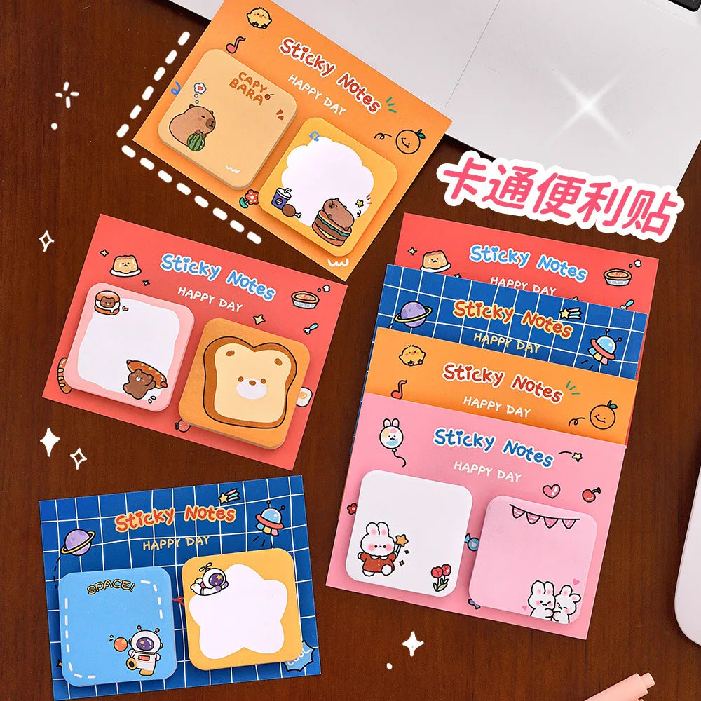 1Pcs Kawaii Cartoon Animal Sticky Notes Sticker 60Sheets Cute Rabbit Bear Capybara Astronaut Memo Pad School Office Stationery