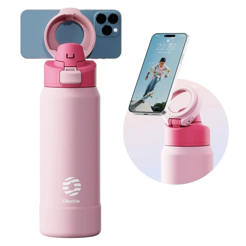 FEIJIAN 710/950ML Stainless Steel Sports Water Bottle with Magnetic Phone Holder Bouncing cover Insulation Cup Magnetic Thermos