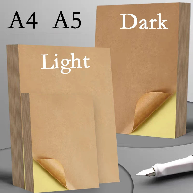 A4/A5 20/50pcs Brown Self-Adhesive Paper Sticker For Inkjet Laser Printer Copier Light Dark Adhesive Backed Kraft Paper  Label