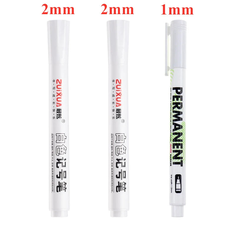 1/3/5 Pcs White Marker Pens 1.0mm 2.0mm Fast Drying Permanent Oily Waterproof Paint Tire Markers Graffiti Pens