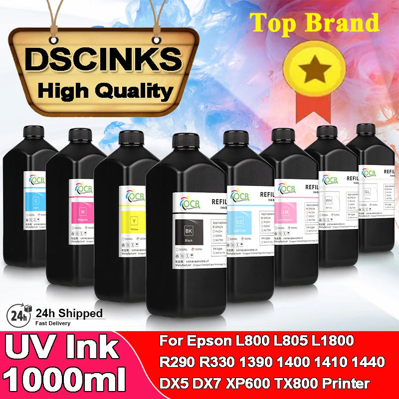 1000ML Hard UV Ink For Epson L805 L1800 1390 7800 7880 TX800 XP600 XP300 DX5 DX6 DX7 Printhead Inkjet UV Printer High quality