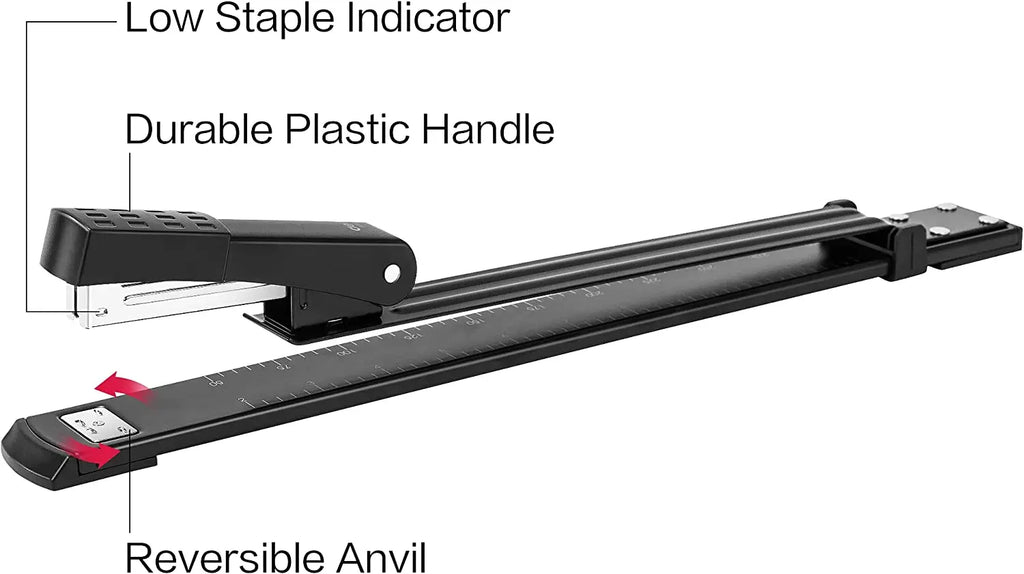 Long Reach Stapler, 25 Sheet Capacity, Long Arm Standard Staplers for Booklet or Book Binding, Black