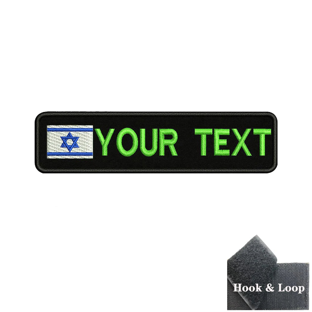 1PC 10cmx2.5cm Israel Flag Custom Personalized Name number Patch Stripes Badge tags Armband Iron On Or Hook Loop embroidered