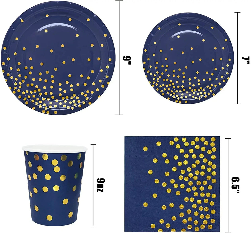Blue Black Gold Party Decorations Blue and Gold Disposable Tableware Set Paper Plates Cups for Birthday Wedding Party Supplies