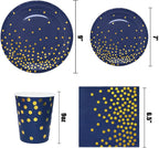 Blue Black Gold Party Decorations Blue and Gold Disposable Tableware Set Paper Plates Cups for Birthday Wedding Party Supplies