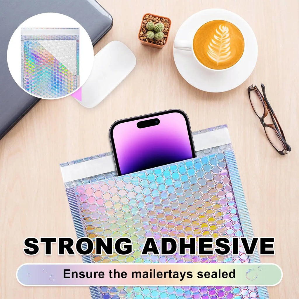 30 Pcs Holographic Bubble Mailers Waterproof Self Seal Adhesive Foil Glitter Glamour Shipping Bags for Mailing Supplies