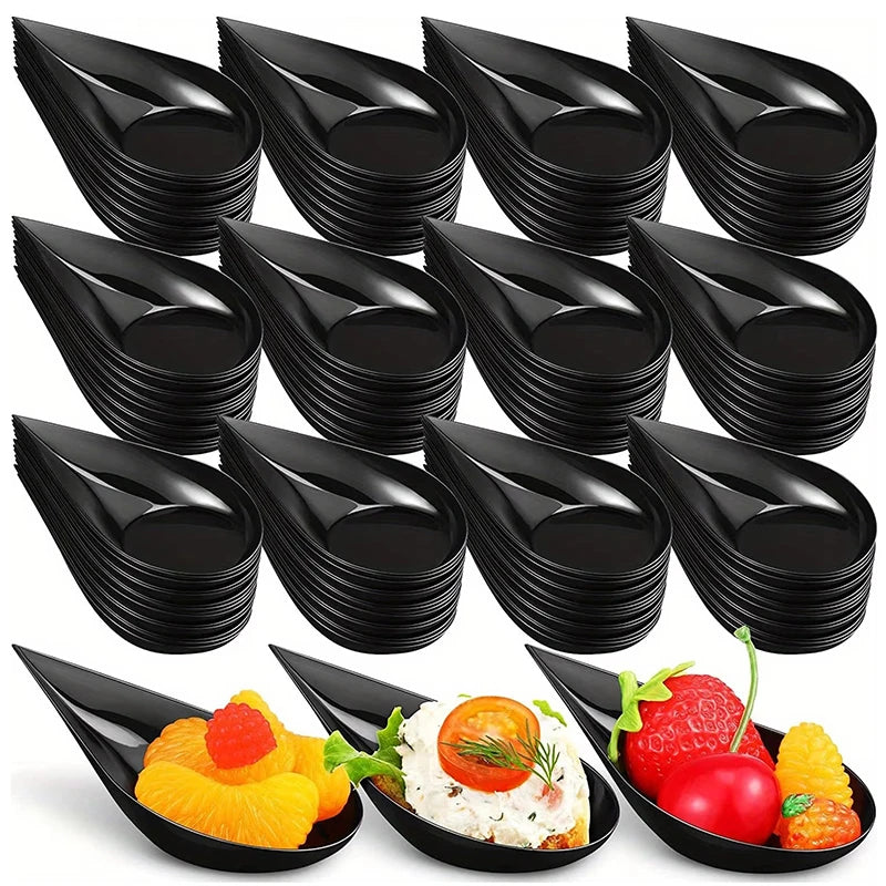 50Pcs Mini Tear Drop Tasting Spoons, Disposable Catering Supplies for Serving Desserts  Appetizer, Clear with Gold Glitter