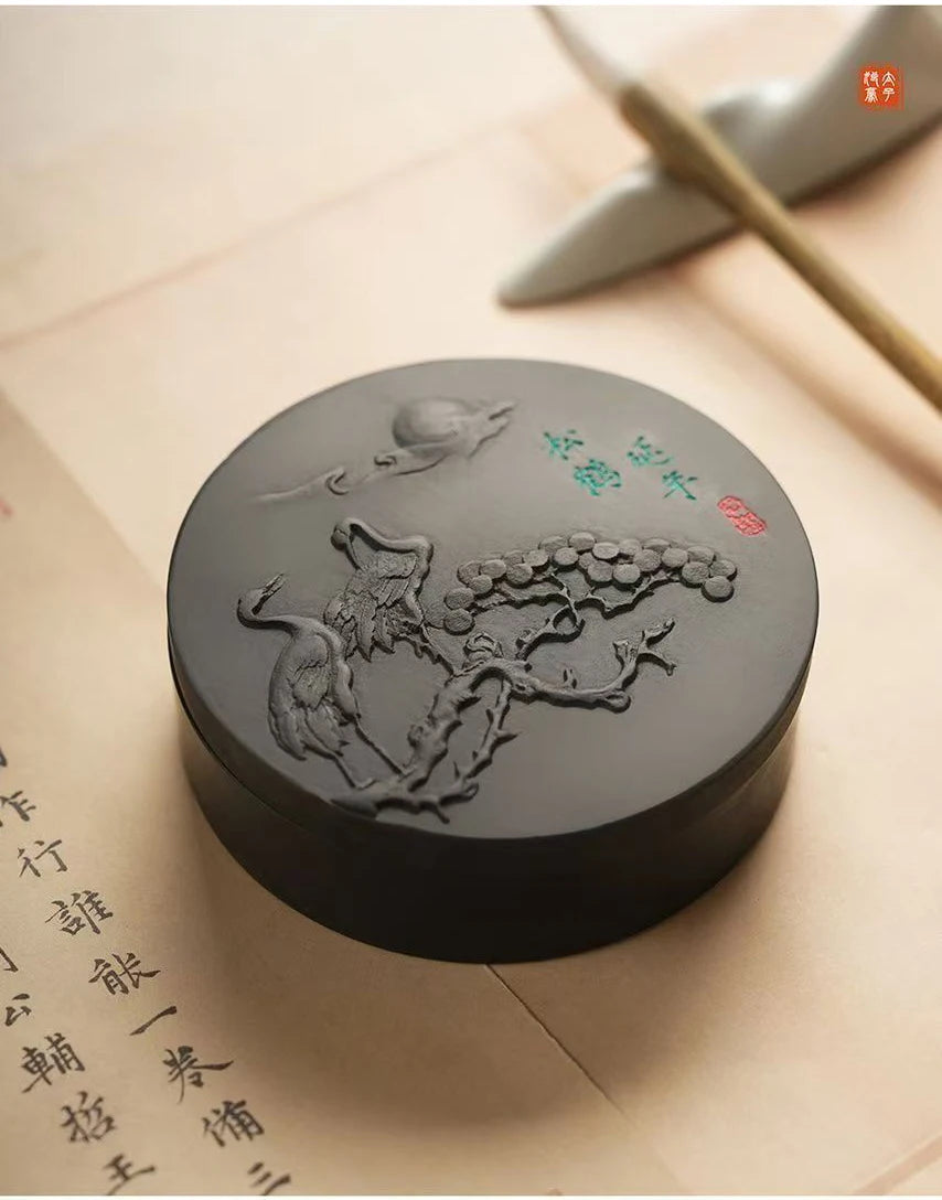 Chinese She Inkstone Inkslab for Calligraphy Ink stone student Inkwell with cover Ink Well Grinding Ink-well