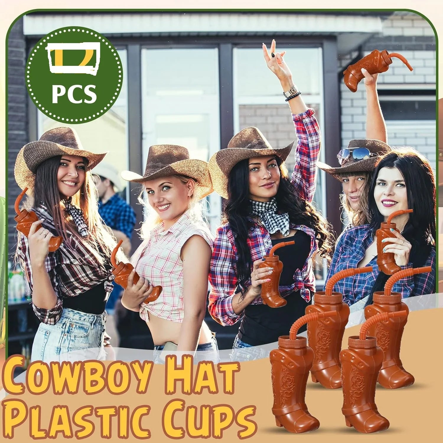 Plastic Cowboy Boot Cups with Straws and Lids Reusable Cowboy Cup for Western Themed Party Supplies Rodeo Birthday Decorations