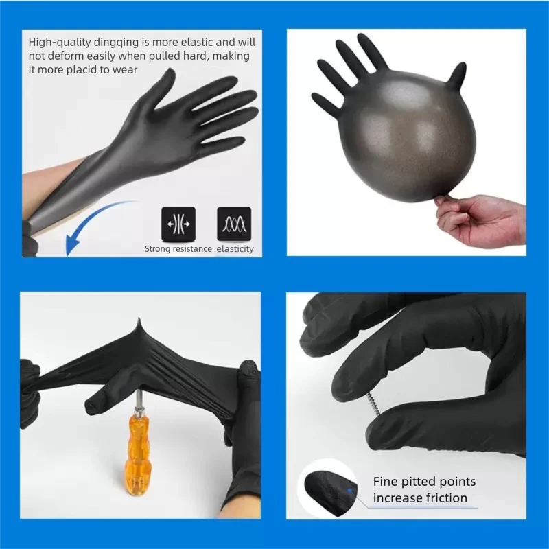 10-200pc Nitrile Gloves Black Rubber Gloves Latex Disposable Gloves Work Housework Car Industry Gardening Pet Care Cooking Tools