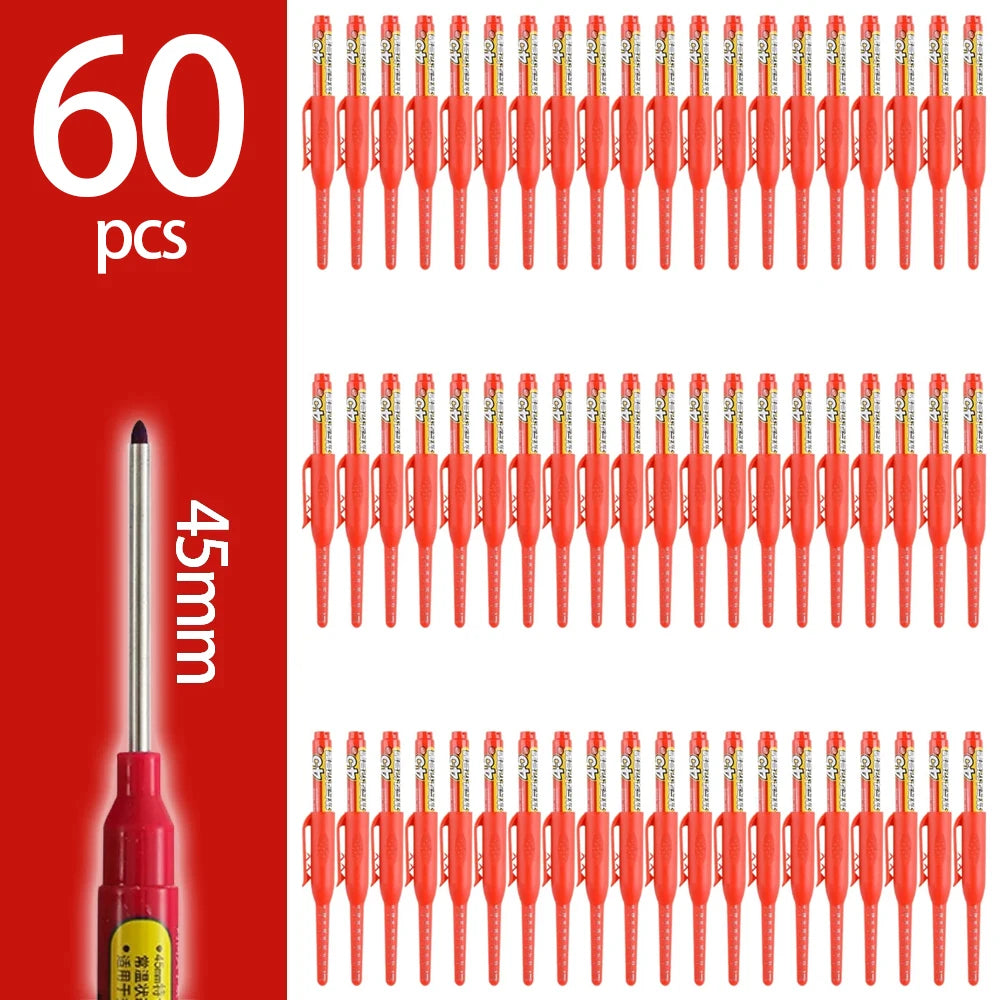 4-60Pcs 45mm Long Nib Head Carpenter Pen Deep Hole Marker Pens Black/Blue/Red/White for Measuring Woodworking Hand Tools