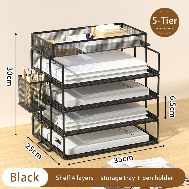 Metal desktop file rack, bookcase, office file storage box, multi-layer iron file frame, data storage, folder shelving