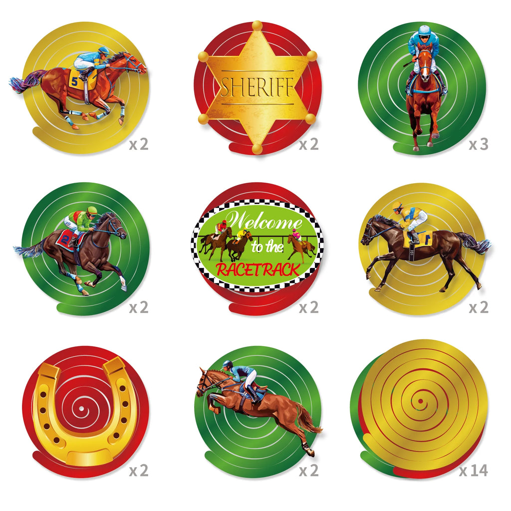 Horse Race Party Disposable Tableware Sets Plates Tablecloth Napkins Hanging Streamers Dinnerware For Birthday Party Decoration