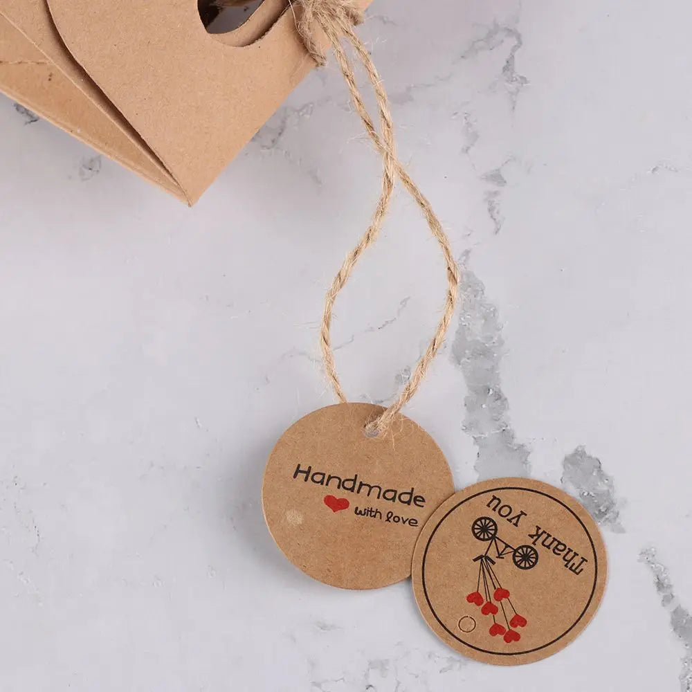 100pcs Thank you With Red Heart Gift Tags Wedding Party Paper Hanging Tags Price Label Handmade Package Hang Tag Cards