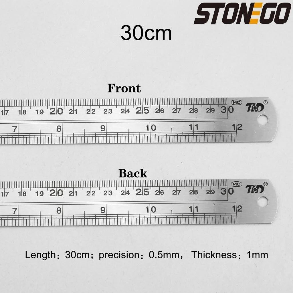 Stainless Steel Ruler Set 6 8 12 16 20 Inch Metal Rulers High Precision Double-Sided Engineering Drawing Office School Tools