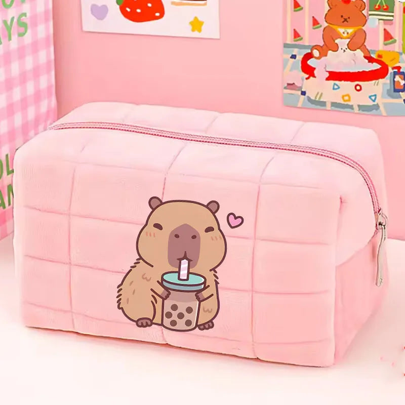 Cute Capybara 1pc pink blue Pillow Design Cosmetic Bag Pencil Case Pen Pouch Large-capacity Student Storage Pencil Case gift