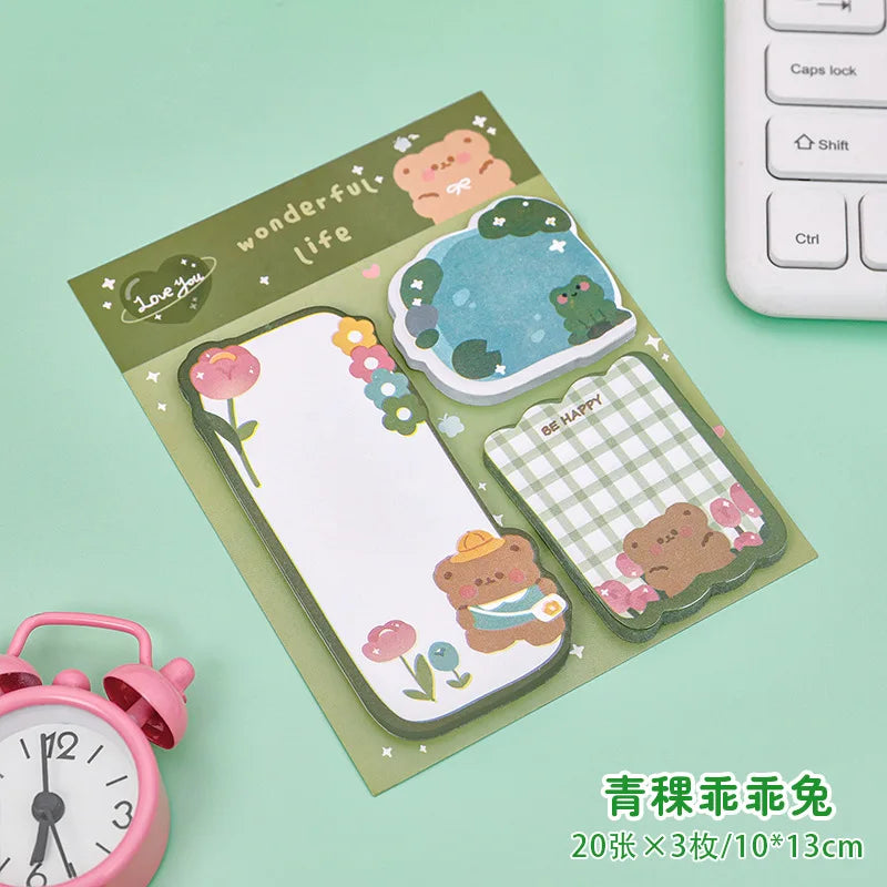 Kawaii Cartoon Strawberry Rabbit Bear Sticky Notes Memo Pad Cute Message N Times Sticky Office Stationery Supply Journal Planner