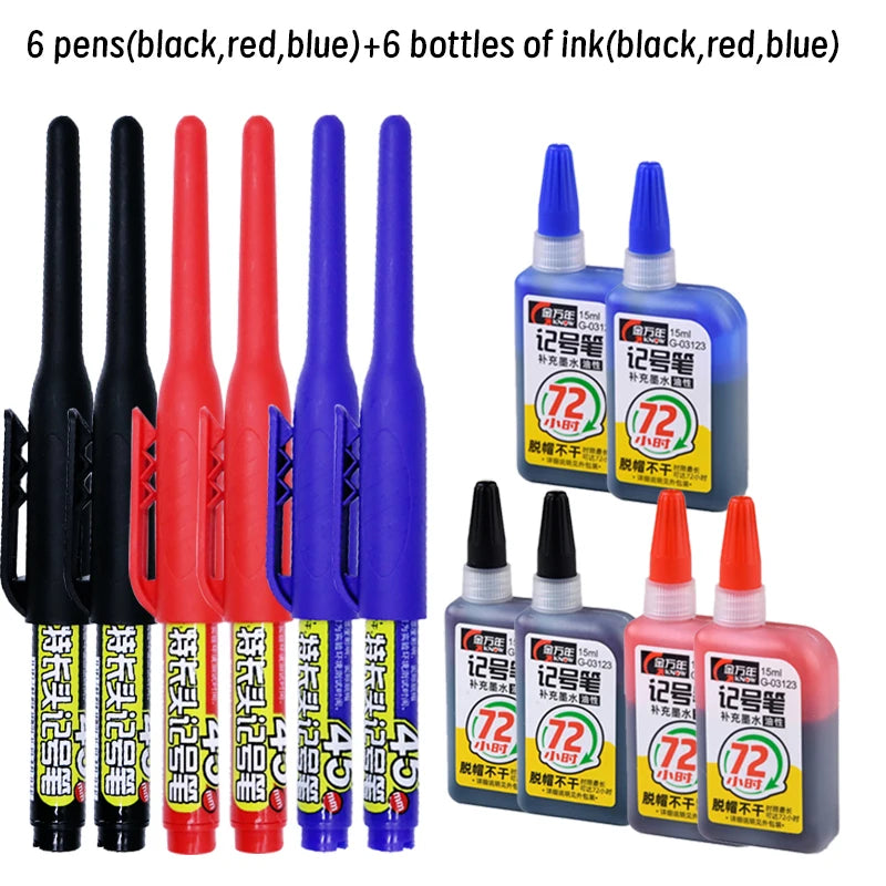 Lot 45mm Waterproof Long Head Nib Deep Hole Markers Pen Tile Carpenter Pen Multi-purpose for Woodworking Black/Blue/Red Ink