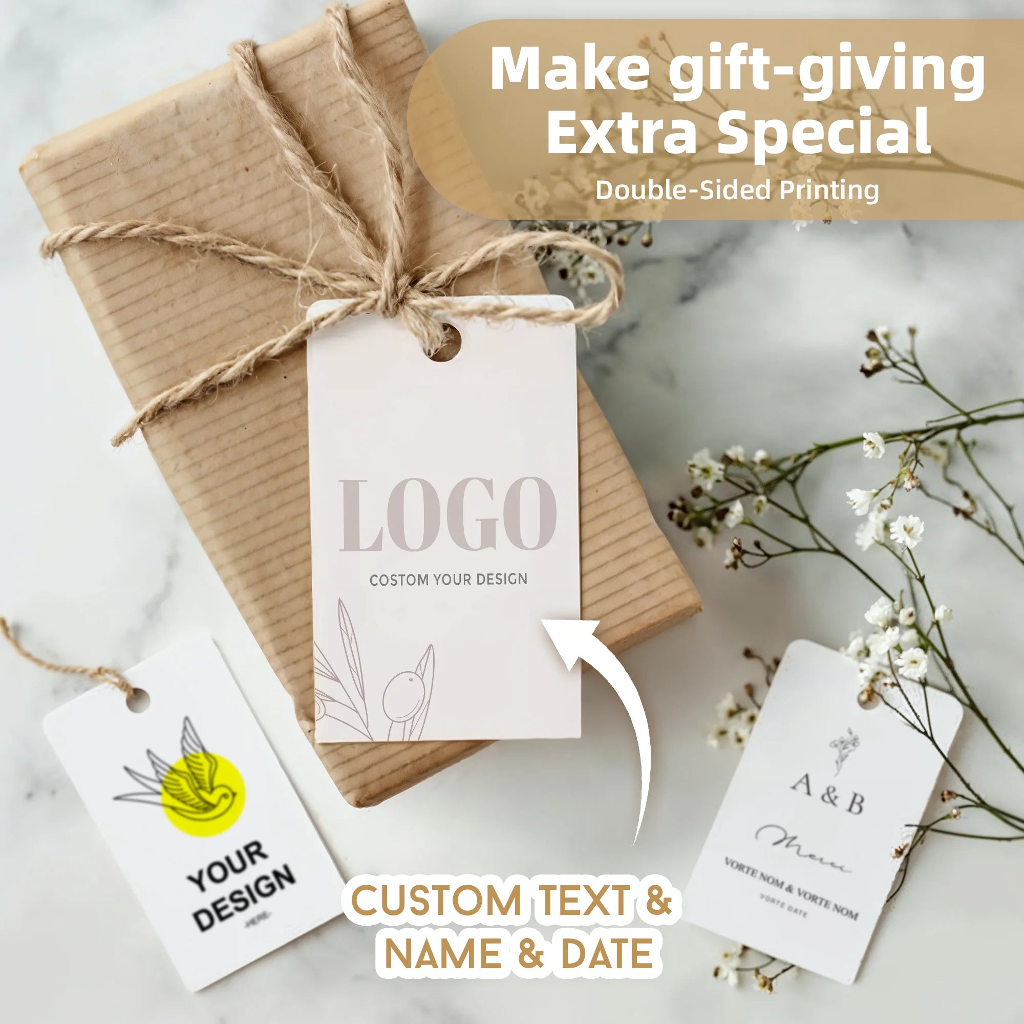 Custom Hang Tags Labels for Clothes Custom Rectangle Paper Hang Tags for DIY Handmade Items for Valentines Gift Wedding Decor