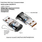 Type C Adapte USB 3.2  OTG Fast Charging 120W 10GB High Speed Data Audio Transfer For PC Tablet