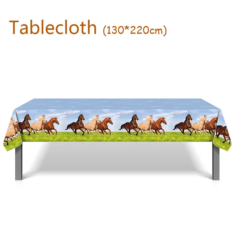 Horse Race Party Disposable Tableware Sets Plates Tablecloth Napkins Hanging Streamers Dinnerware For Birthday Party Decoration