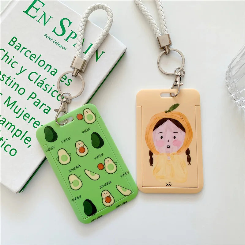 1Pc Solid Color Student Bus ID Card Protective Cover Keyring School Access Door Card Credit Card Holder Bag Set Key Chain