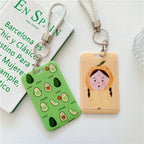 1Pc Solid Color Student Bus ID Card Protective Cover Keyring School Access Door Card Credit Card Holder Bag Set Key Chain