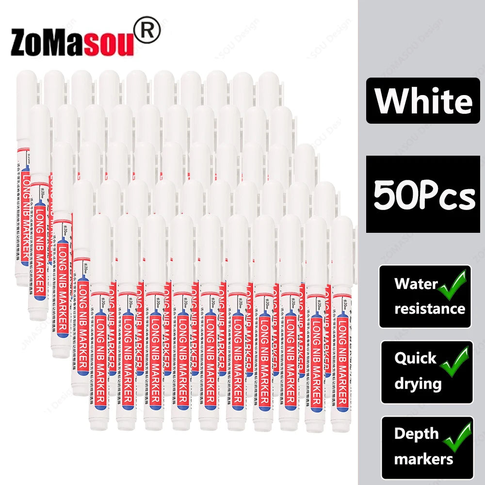 1-90Pcs Waterproof White Long Head Markers Pen 2cm Woodworking Deep Hole Marker Pens Metal Carpenter Black/Red/Blue/Green Ink
