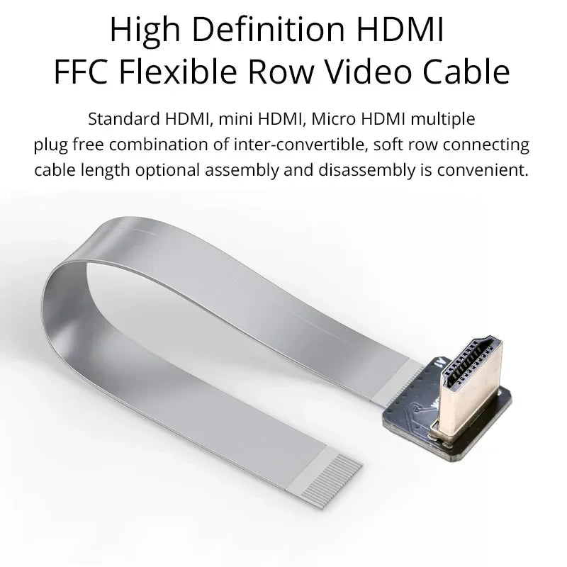 Ribbon FPV HDMI-Compatible Connector Flexible Flat Cable Raspberry Pi 4 Micro HDMI to HDMI/Mini HDMI Female 90 Degree FFC 20pin