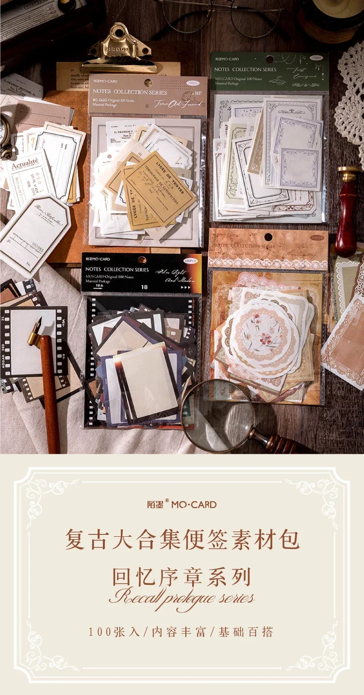 Journamm 100pcs/pack Creative Memo Pads Set DIY Scrapbooking School Supplies Collage Stationery Junk Journal Vintage Notes Paper