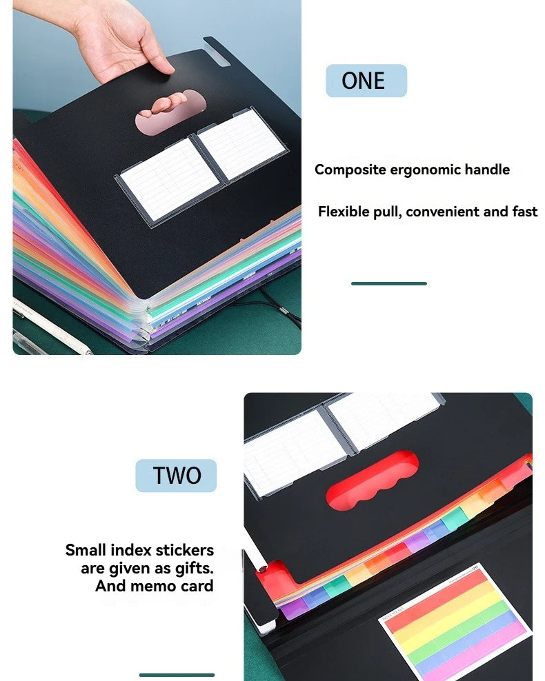 13/25/37 Grid Plastic Three Sided Sealed Hanging Rope Flip Organ Bag A4 Multi-Layer Folder Office File Storage PP File Bag