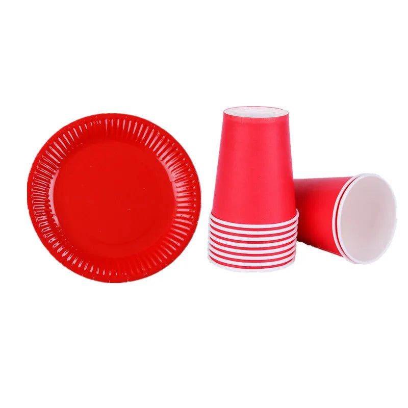 Solid Color Disposable Tableware Set Party Supplies Paper Plates Cups Wedding Birthday Party Decorations Adult Favor
