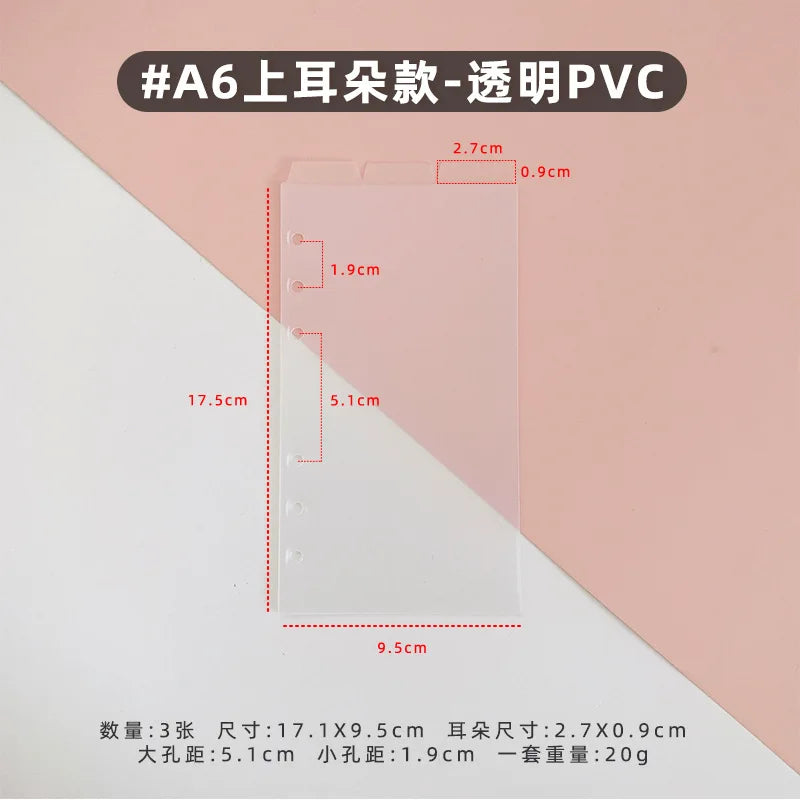 A5/A6 6 Sheets Binder Paper Dividers Page Dividers Notebook Dividers Binder Tabs Dividers Plastic Tabs Dividers Tabs for Binder