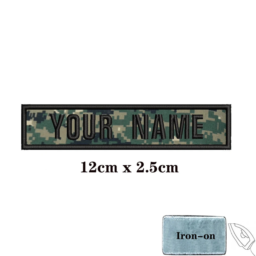 1PC Custom Name Patch Stripes Badge 10X2.5CM,8X5CM,10X4CM, 8X2.5CM,12X2.5CM,15X5CM,20X7CM, Iron On Hook Loop camouflage