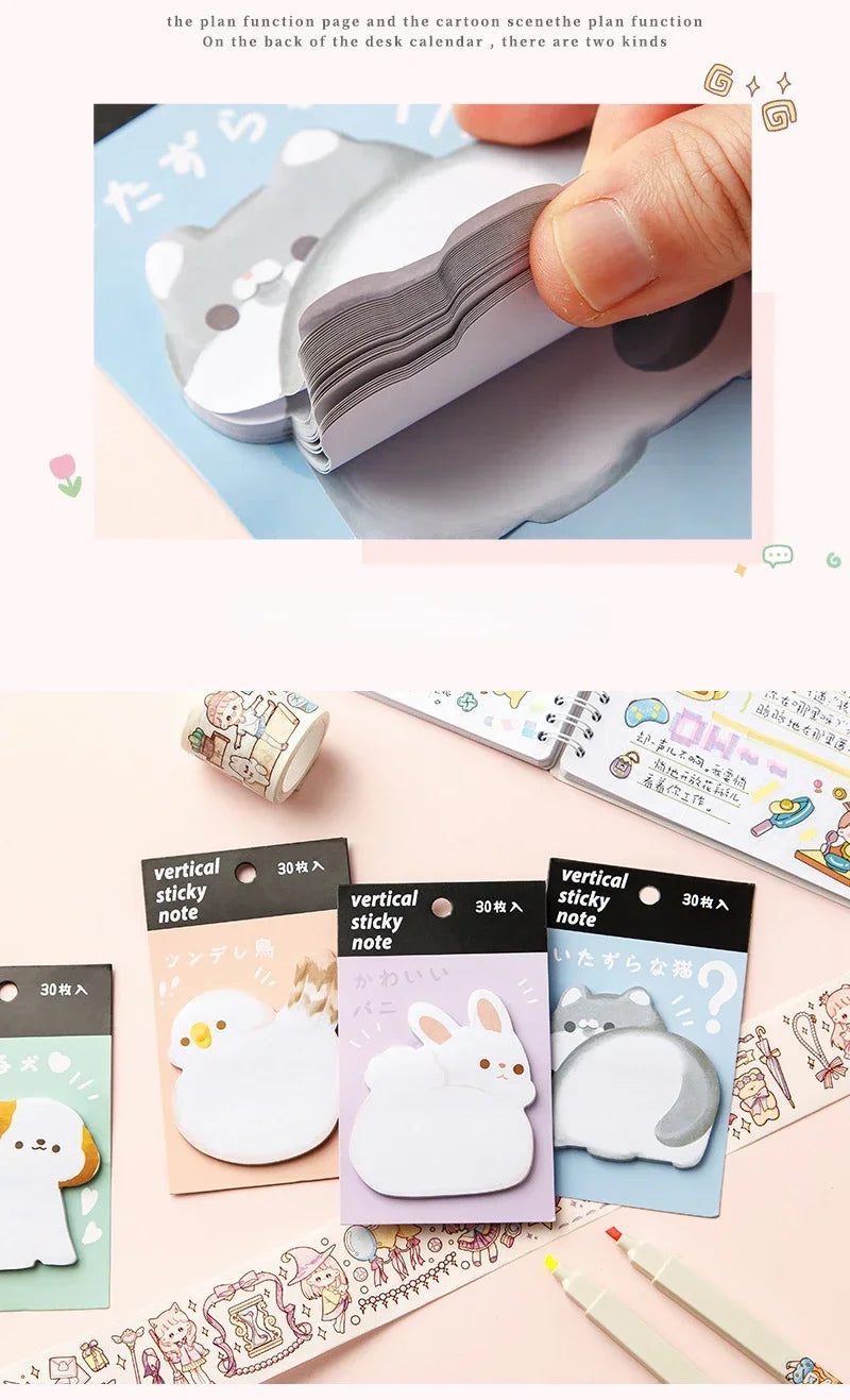 Cute Cartoon Animal Ass Sticky Notes 30Sheets Rabbit Dog Cat Bird Hip Memo Pad Notepads Thick Paper School Office Stationery