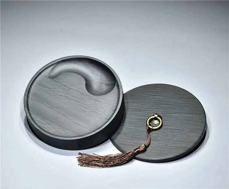 She Ink Slab With Lid Tai Chi Inkstone Water Grain Stone for Calligraphy Brush Writing Practice Painting Ink Grinding Stationery