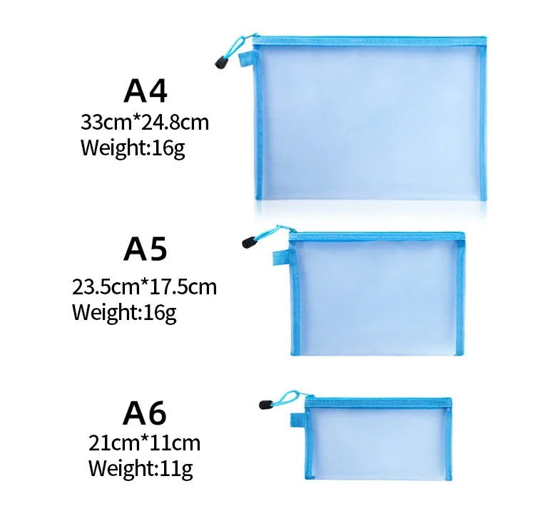 Nylon Mesh File Bag A4 A5 A6 Transparent Zipper Test Paper Information Bag Office Student Pen Bag Subject Bag Puzzle Storage Bag