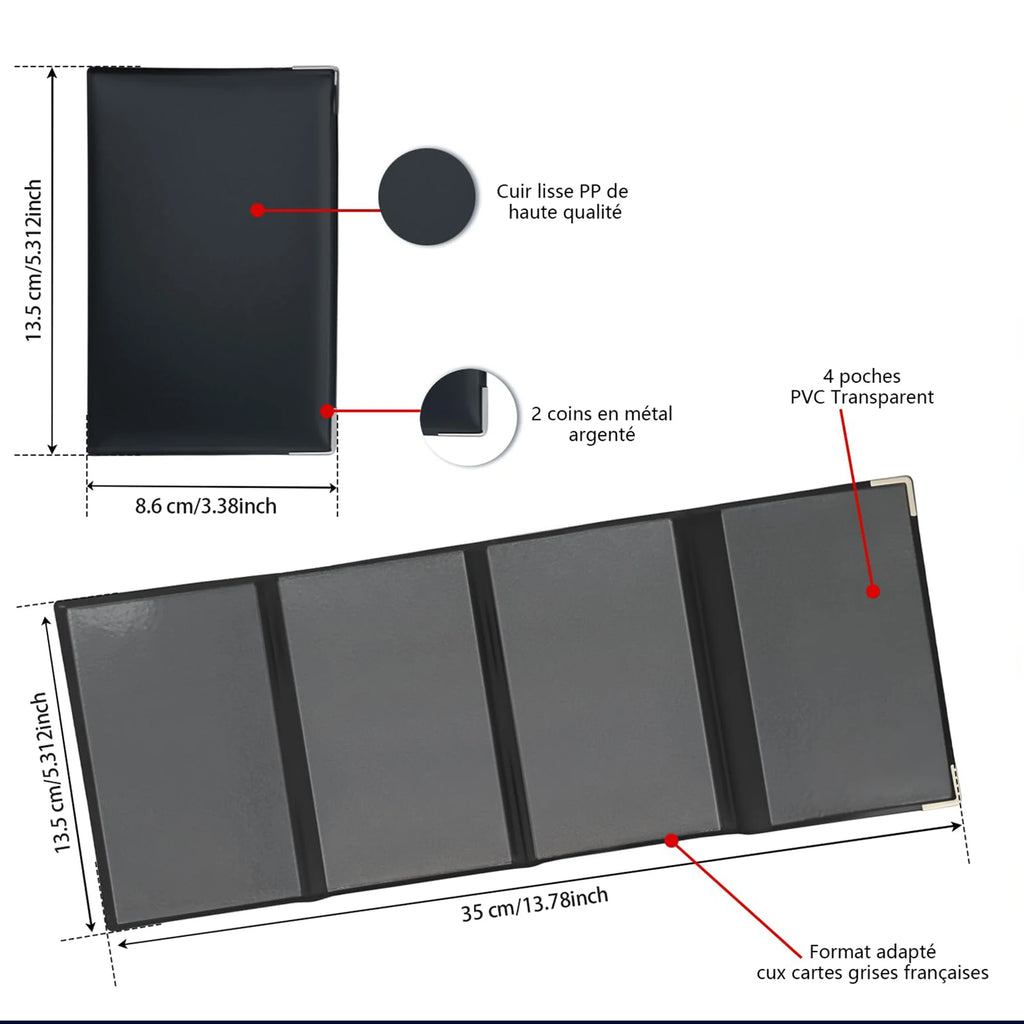 1/2pcs 4-fold grey card holder in imitation leather Vehicle document, insurance & licence holder – Elegant, compact and durable