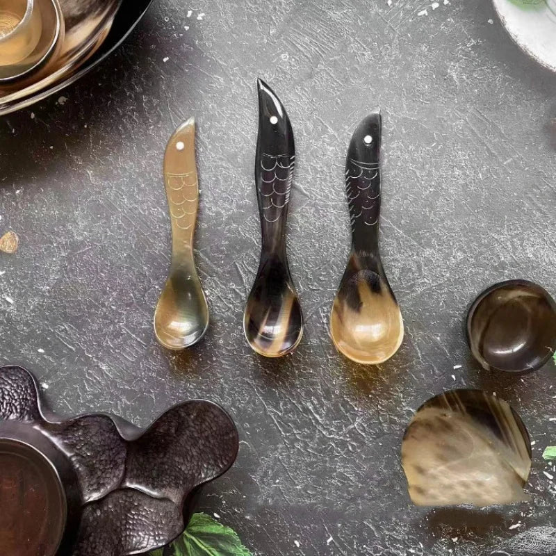 14-21cm Kitchen Water Buffalo Horn Spoon Exquisite Western Cuisine Spoon Creative Dessert Spoon Long Handled Spoon Horn Products