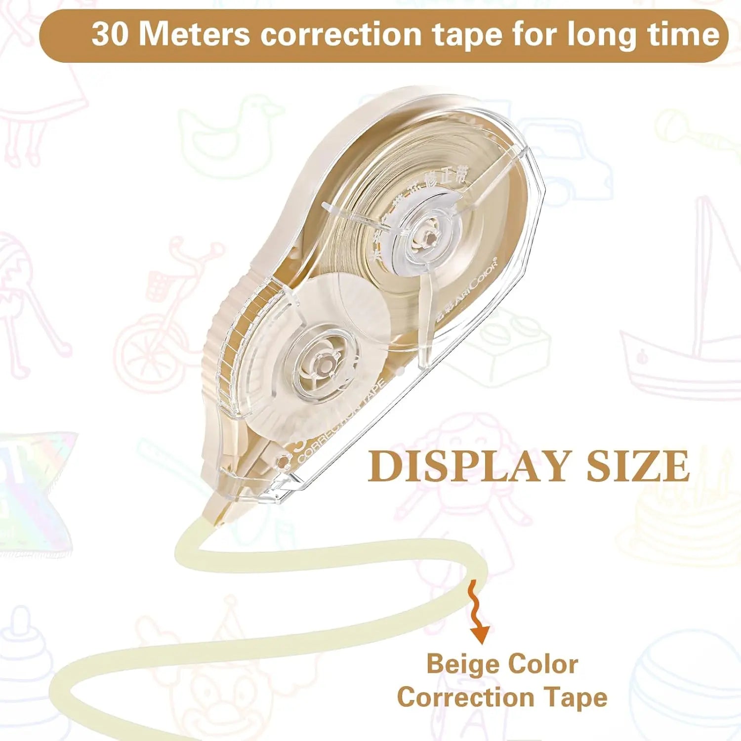 Correction Tape Cream Color Beige Corrective Tape Eraser 100 Feet Long for School Office Supplies Crafting Note Taking Journal