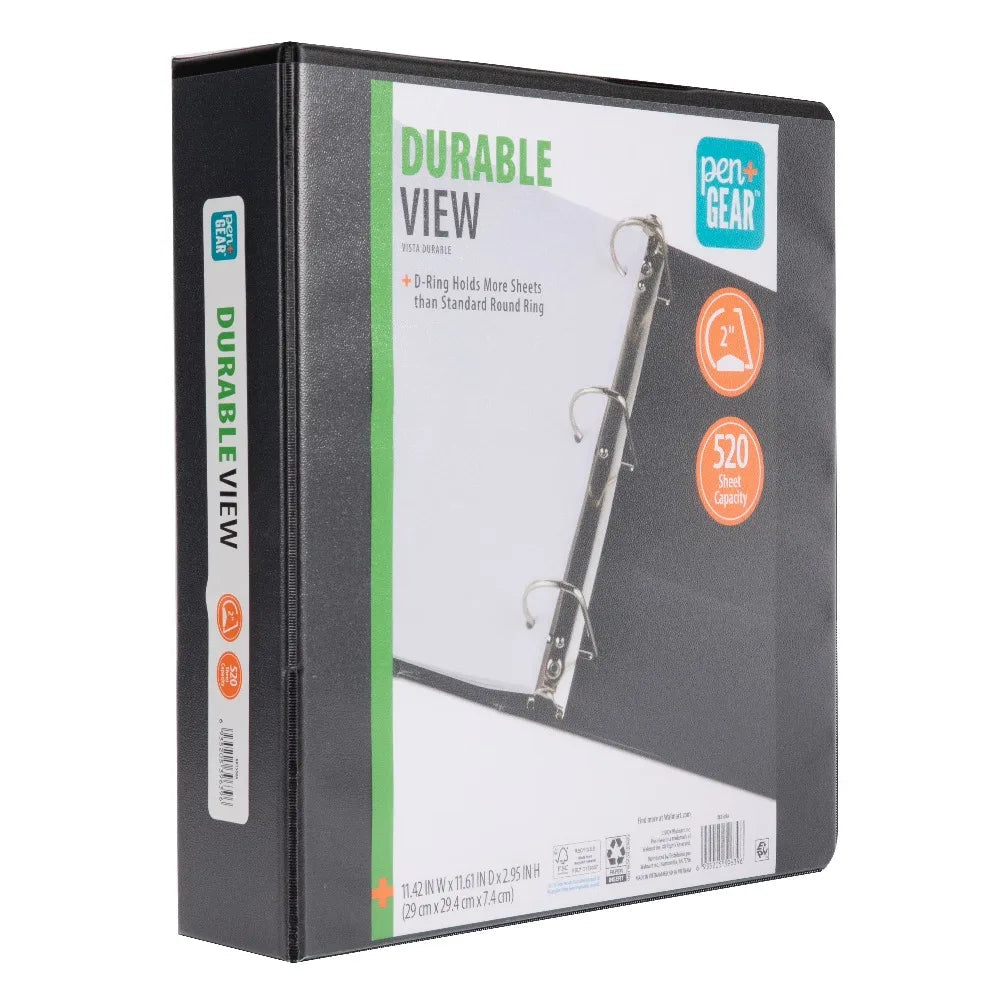 3-Ring Heavy Duty Durable View Binder with 2 D-Rings for School Office or Home Use Black Binder with Clear Front Cover Pocket for Customization Premium Quality Long Lasting Binder for Organizing Papers Documents and