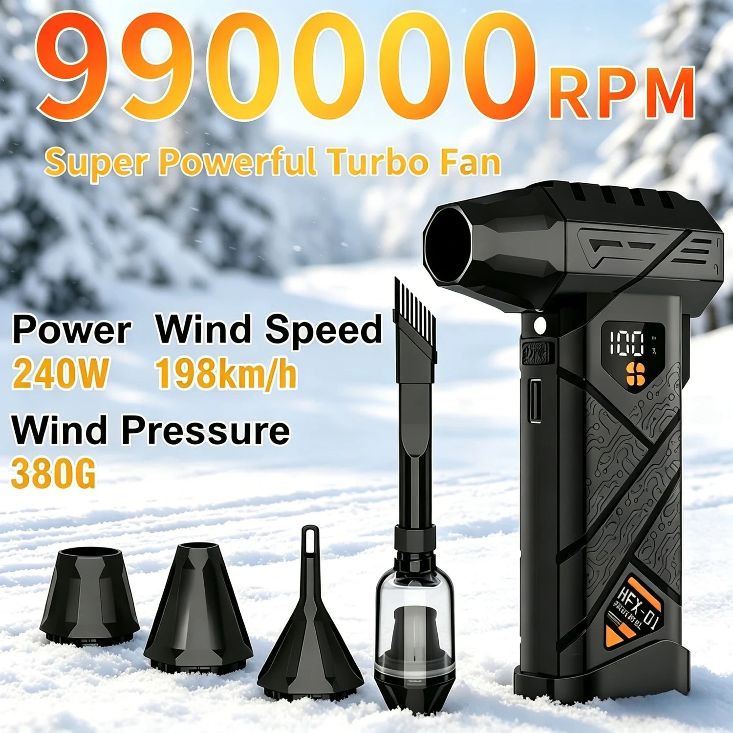 990000RPM Powerful Turbo Fan Blower Jet 380g Wind Pressure Air Blower Vacuum Cleaner for Car Air Duster Electric Snow Blower