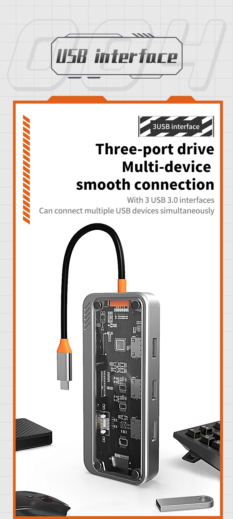 Basix USB C HUB 4K 30Hz Type C to HD-MI DP VGA Gigabit Ethernet USB 3.0 PD 100W Adapter For Macbook Air Pro M2 M1 PC Accessories
